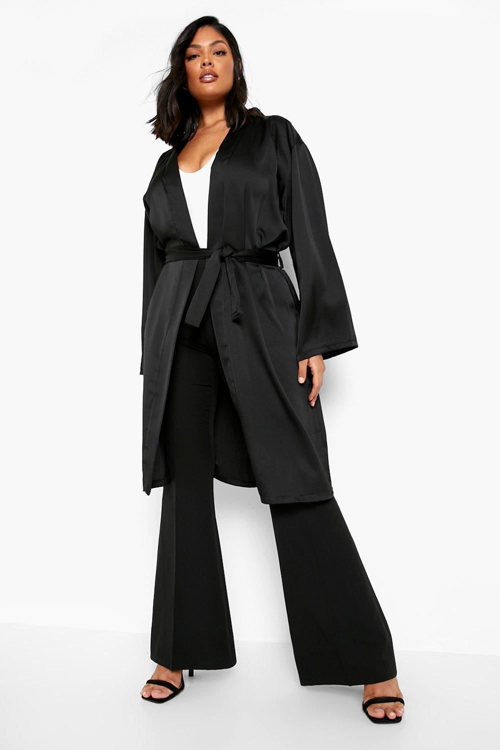 Size 24 BNWT Boohoo Plus Crepe Kimono Sleeve Duster Jacket in Black